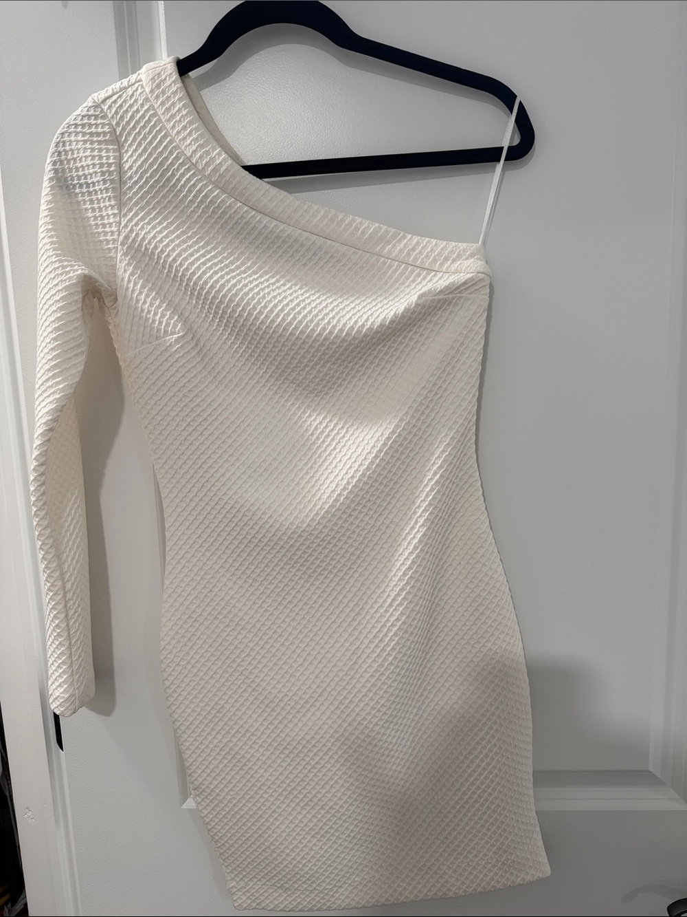 Dynamite One-Shoulder Ivory Textured Bodycon Dress